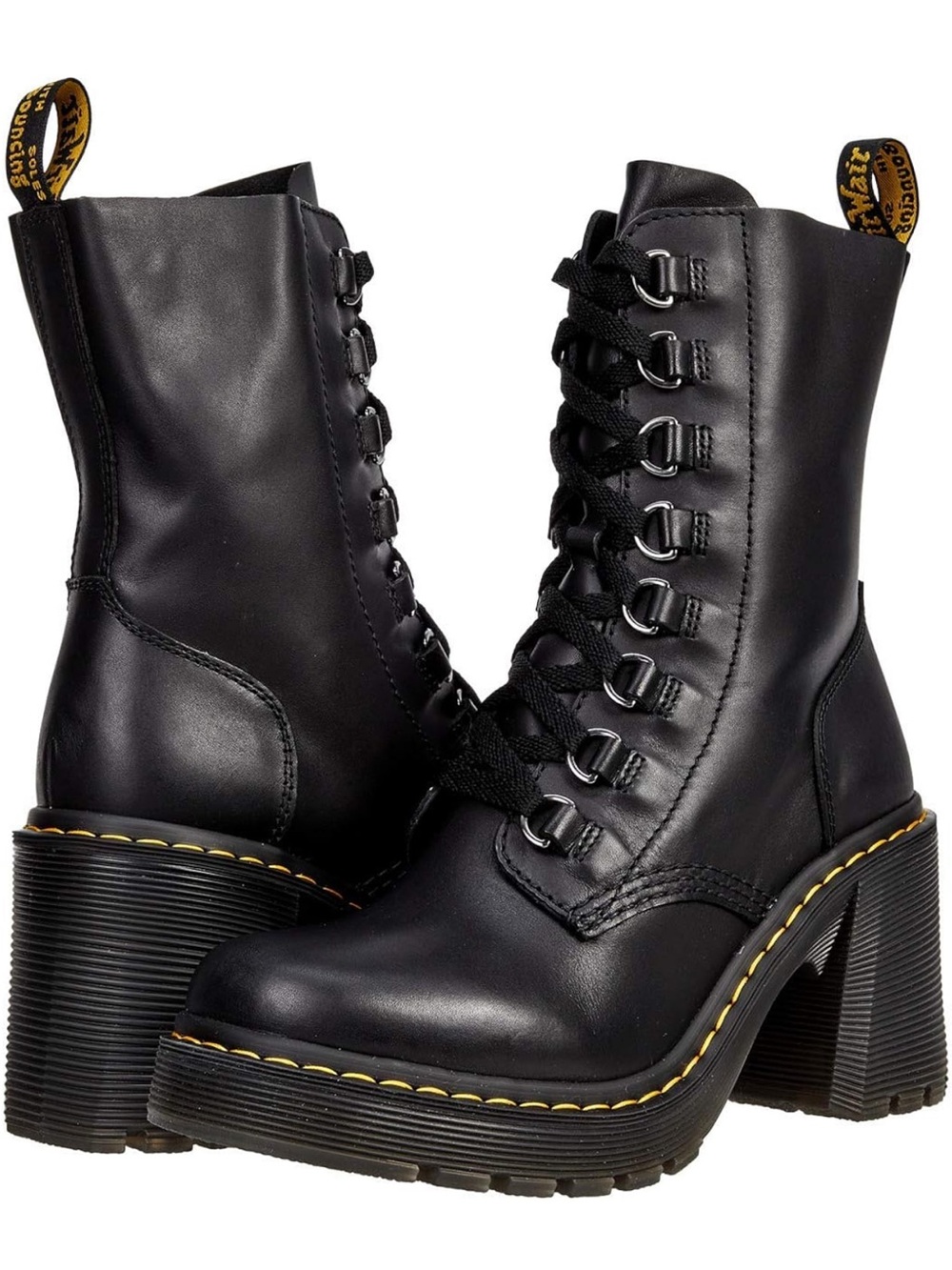 Dr. Martens Black Leather Lace-Up Platform Heeled Boots